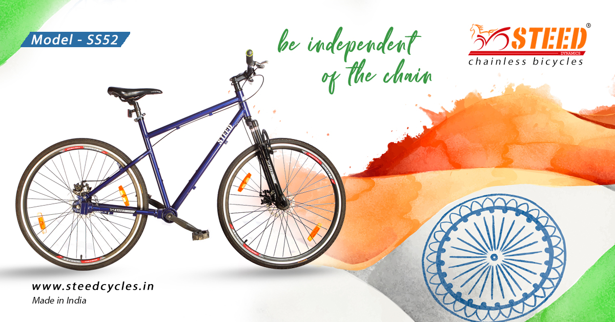 SteedChainless's tweet photo. Steed Chainless Bicycles, celebrates Independence Day.
India's first and only Chainless Bicycles, now available through our dealers.
For dealers, visit https://t.co/XFQ7c1Lqk0
#steedchainlessbicycles, #PropellerShaftDrive, #chainlessbicycles, #bicycles, #IndependenceDayIndia https://t.co/aOelOiSw19