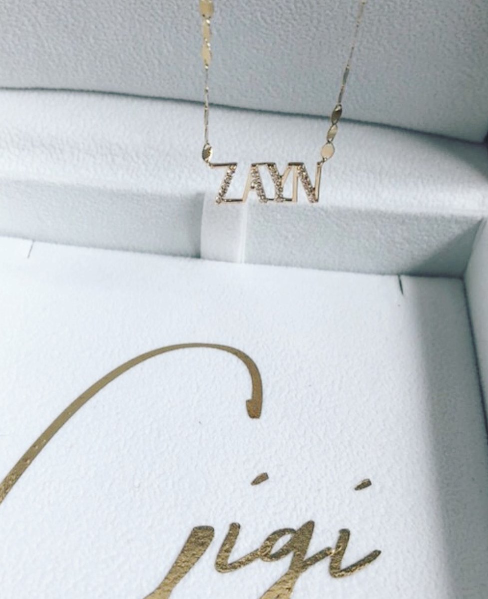 27. Gigi in her custom "ZAYN" nameplate necklace by Lana Jewelry
