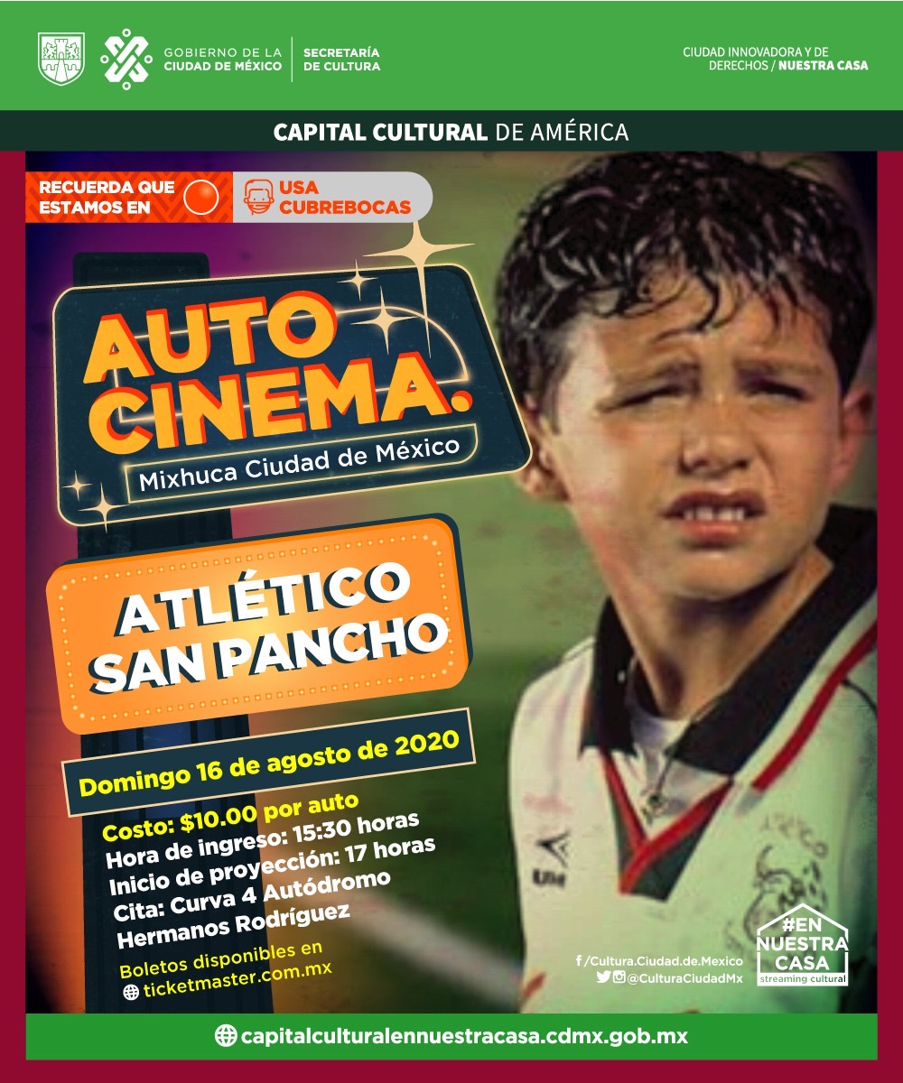 Para todos los aficionados del fútbol llega al Autocinema Mixhuca la película mexicana Atlético San Pancho. Disfrútala en familia y encuentra tus boletos en Ticketmaster 👉bit.ly/Atletico-San-P…