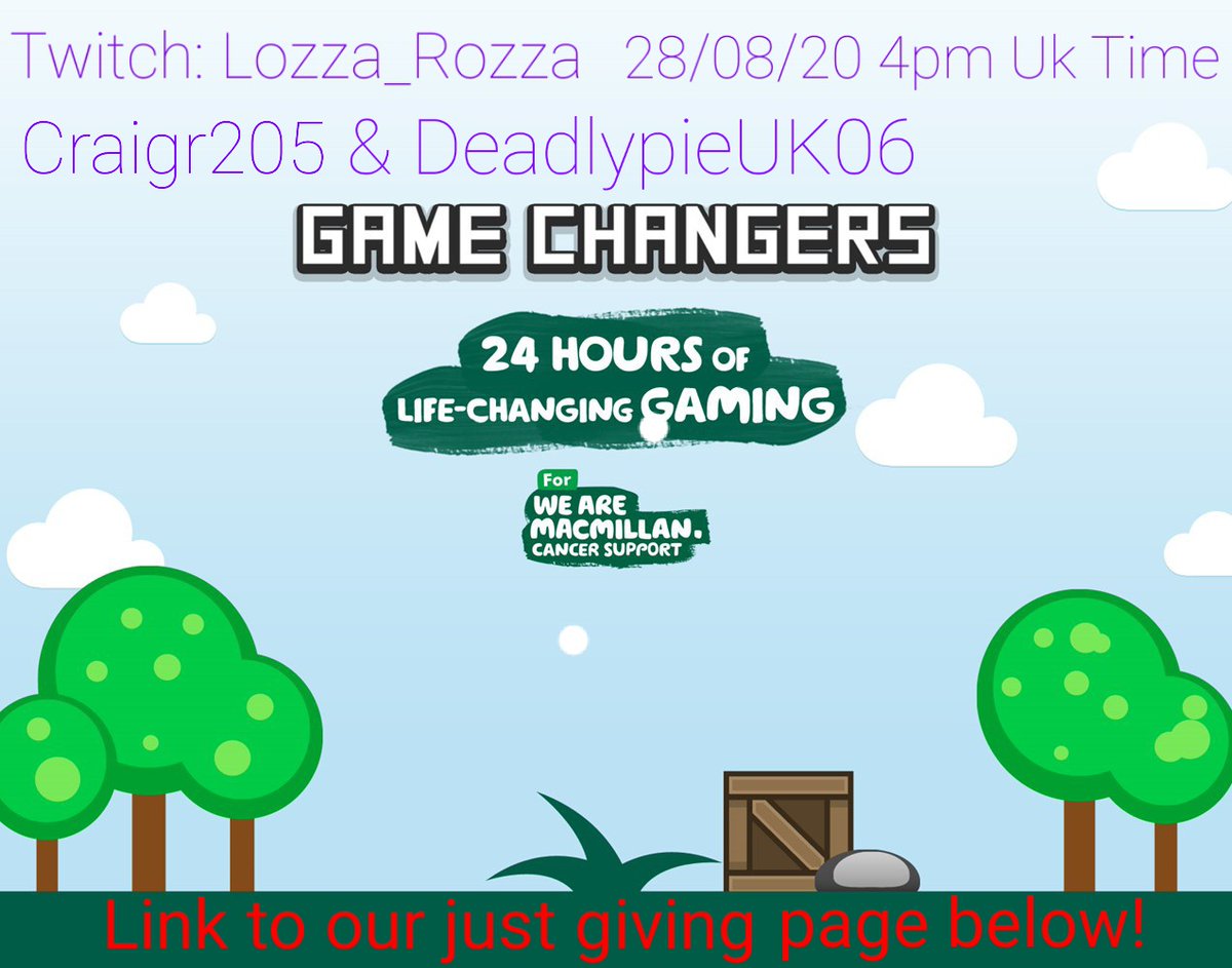 lozza_rozza's tweet photo. On the 28th of August at 4pm UK Me, Craigr205 and DeadlypieUK06 will be doing a 24Hr charity stream for MacMillan #cancerresearch! So please come help us with raising money for this amazing charity!
We shall be posting more details soon! @macmillancancer
https://t.co/Y05vptuvEc https://t.co/6g6kTx6g1s