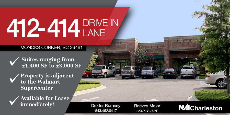 NAICharleston's tweet photo. #FeaturedListingFriday: Multiple #retail/#office suites #FORLEASE adjacent to the #MoncksCorner @Walmart Supercenter. Variety in tenant mix and busy area – suites #availableimmediately! For more information: contact Dexter Rumsey or Reeves Major. 

#CRE #CommercialRealEstate https://t.co/LLgavs2TFw