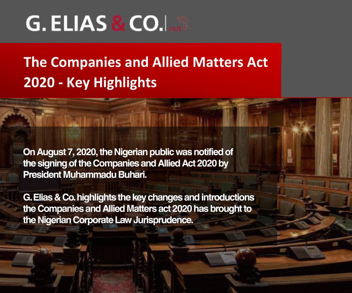 geliaslaw's tweet photo. On August 7, 2020, the Nigerian public was notified of the signing of the Companies and Allied Act 2020 by President Muhammadu Buhari.
See more at https://t.co/TnGDPOgXgD
#GElias #CorporateLaw #CorporatePractice #CorporateGovernance #Companies #CAMA #CAMA2020 https://t.co/pRkNjNGRMp