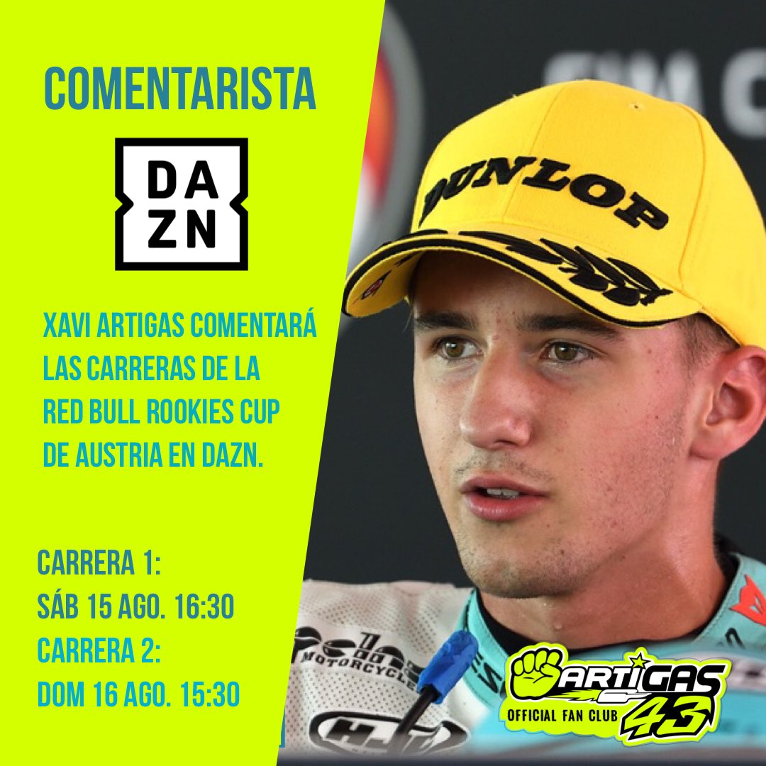 Mañana y domingo estará <a href="/XaviArtigas43/">Xavi Artigas</a> acompañando a <a href="/jordi_alberola/">Jordi Alberola</a> en los comentarios de las carreras de la <a href="/RB_Rookies_Cup/">Red Bull Rookies Cup</a> en <a href="/DAZN_ES/">DAZN España</a> . En un escenario donde consiguió la primera victoria de dicho campeonato. Tendremos la oportunidad de escucharlo en esta otra faceta. 😉🎙