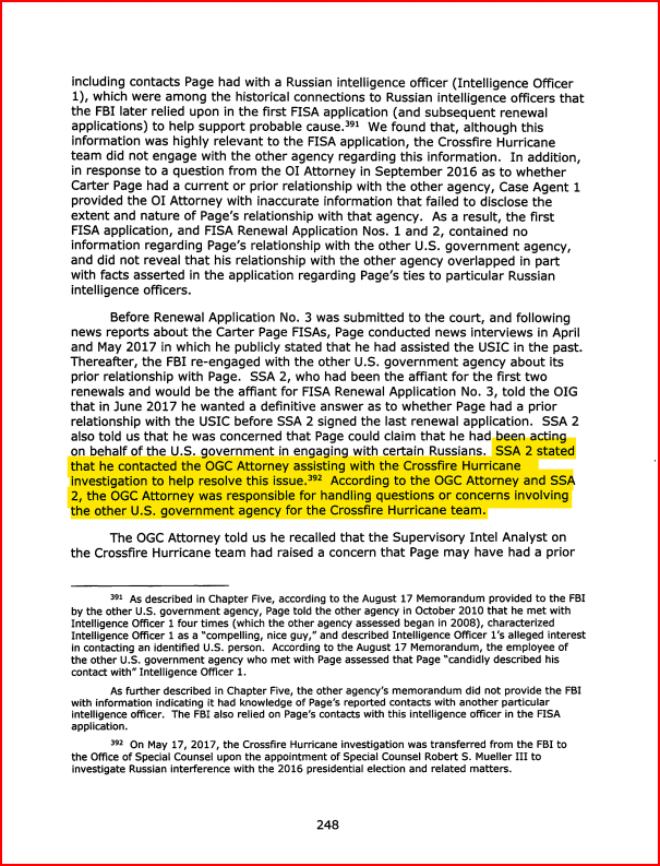 Here are some screenshots from relevant portions of the IG report about Clinesmith. There are more mundane ones I will share later. Mentioned 218 times. Please read them. For those asking, it starts on page 248 of the report and 287 of the PDF.  https://www.justice.gov/storage/120919-examination.pdf