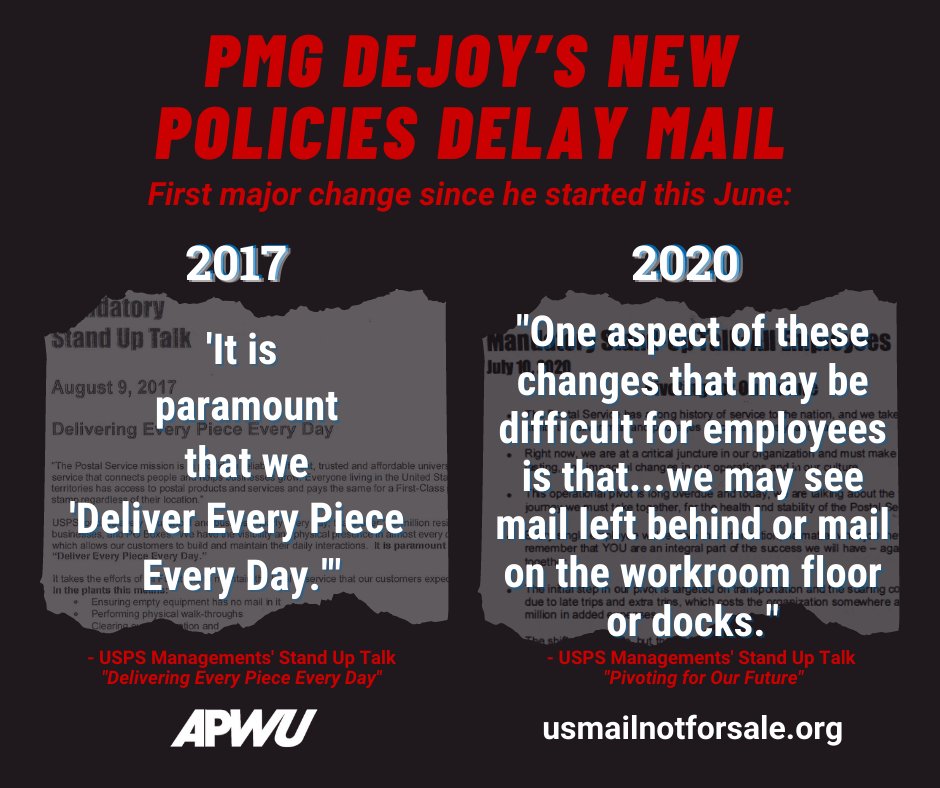 It's in our DNA to treat the mail as sacred and get it quickly and efficiently to its destination. DeJoy's delays hurt like a dagger to the heart of every postal worker. #SaveThePostOffice #APWUnited
