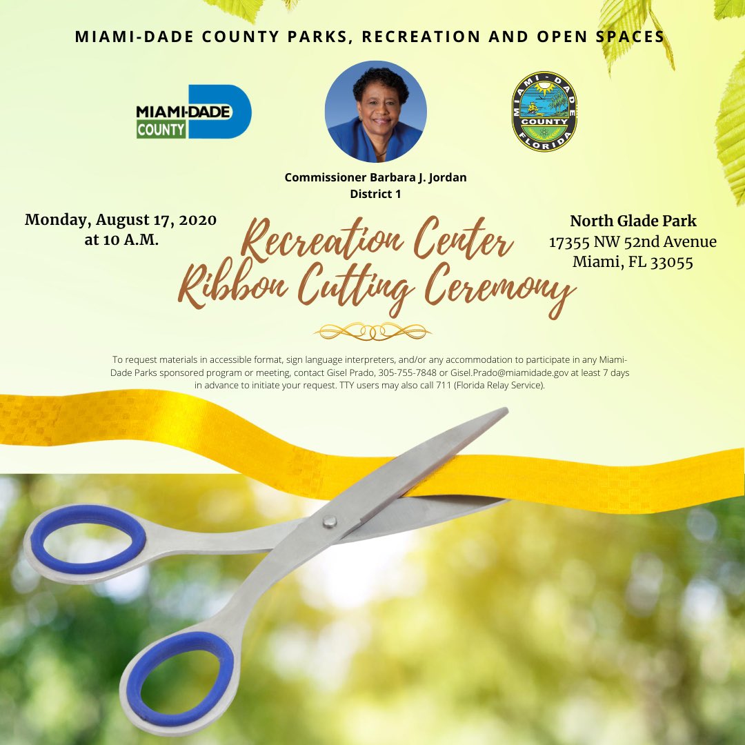 Join us on Monday for a #RibbonCutting ceremony for North Glades Park's Recreation Center! Commissioner <a href="/barbarajordan1/">Commissioner Barbara Jordan</a> will be in attendance for the unveiling of this beautiful renovation.✨