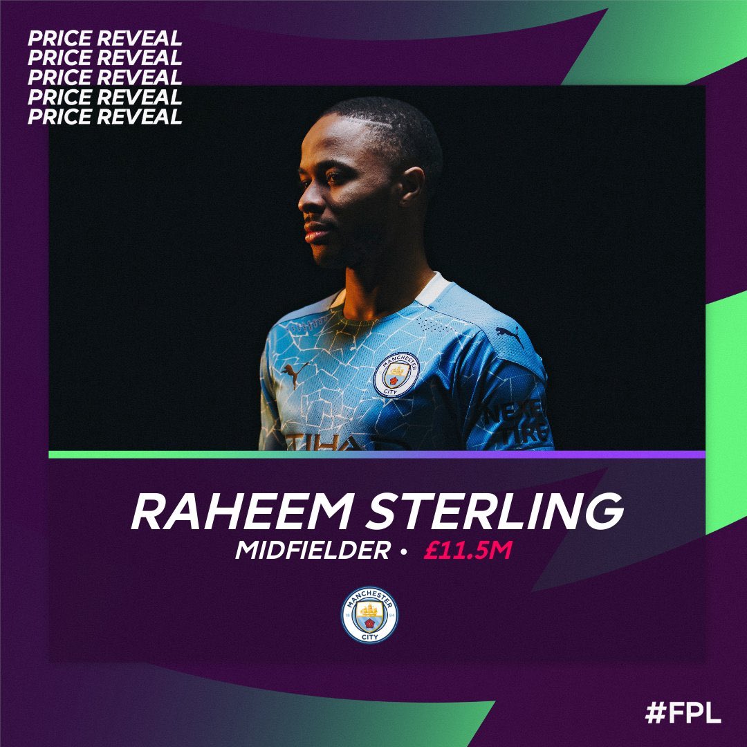 Raheem Sterling  MID  MCIRevealed price: £11.5mPlaying position: LWAppearances: 33 20 goals   1 assistPer game:   2.1 shots   1.5 KPs 9 big chances created
