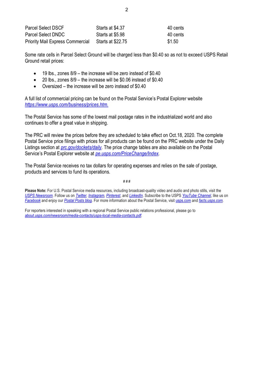 I offer zero opinion- this is strictly informational Link to official press release  https://about.usps.com/newsroom/national-releases/2020/0814-usps-announces-temporary-price-increase.htmLink to PDF https://about.usps.com/newsroom/national-releases/2020/0814-usps-announces-temporary-price-increase.pdf