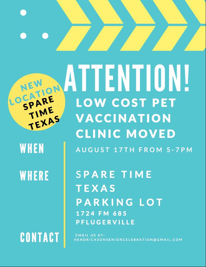 Pet clinic for Aug 17th MOVED Please share/retweet. Please support our 2021 Seniors!!!
