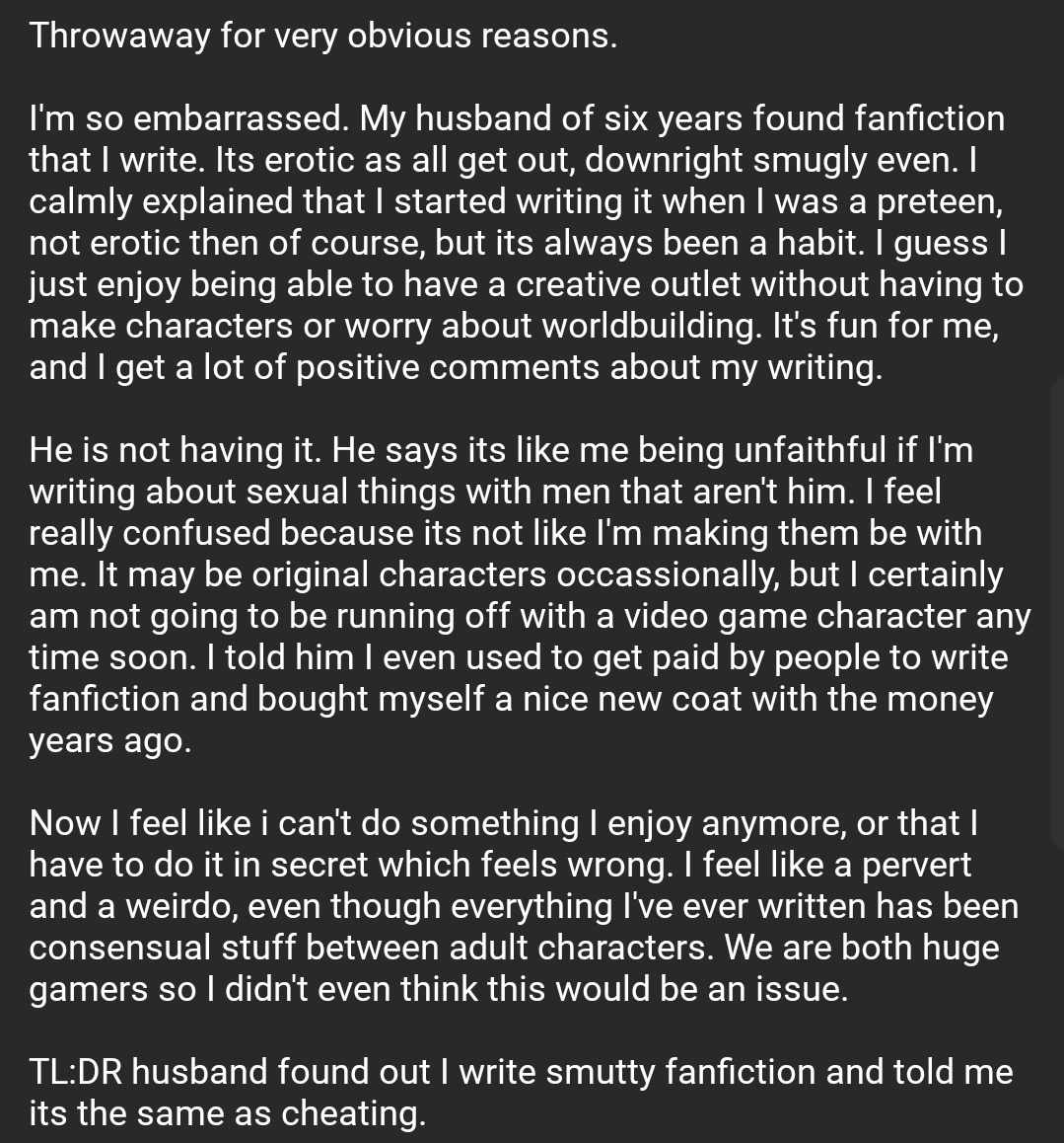 relationships.txt on Twitter "My (31F) husband (33M) says writing