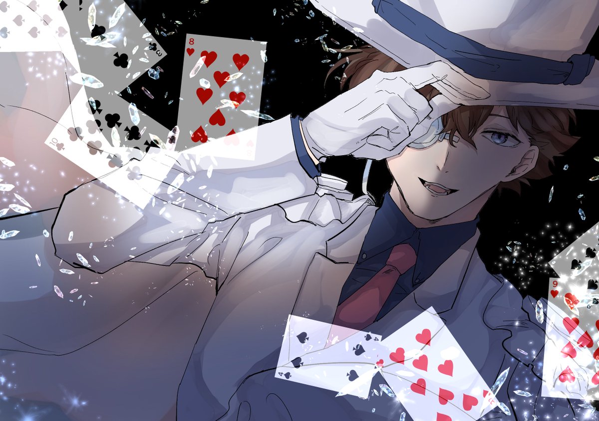 male focus 1boy monocle solo card hat white gloves  illustration images