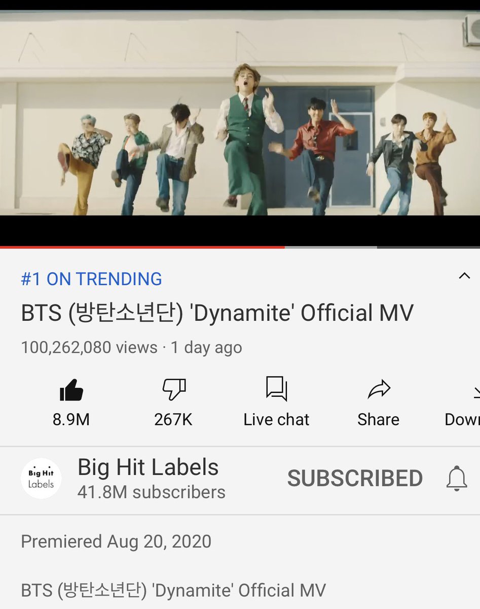 shortperson85's tweet photo. Yea ARMYs we did a thing! 😁💜 @BTS_twt #DynamiteParty #DynamiteBTS #Dynamite100M https://t.co/osKjML048n