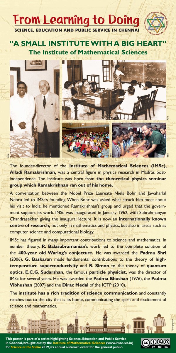 Our own  @IMScChennai, set up by Alladi Ramakrishnan in 1962, is an internationally known centre of  #research in the fields of  #Mathematics,  #Physics,  #TheoreticalComputerScience and  #ComputationalBiology. 9/15