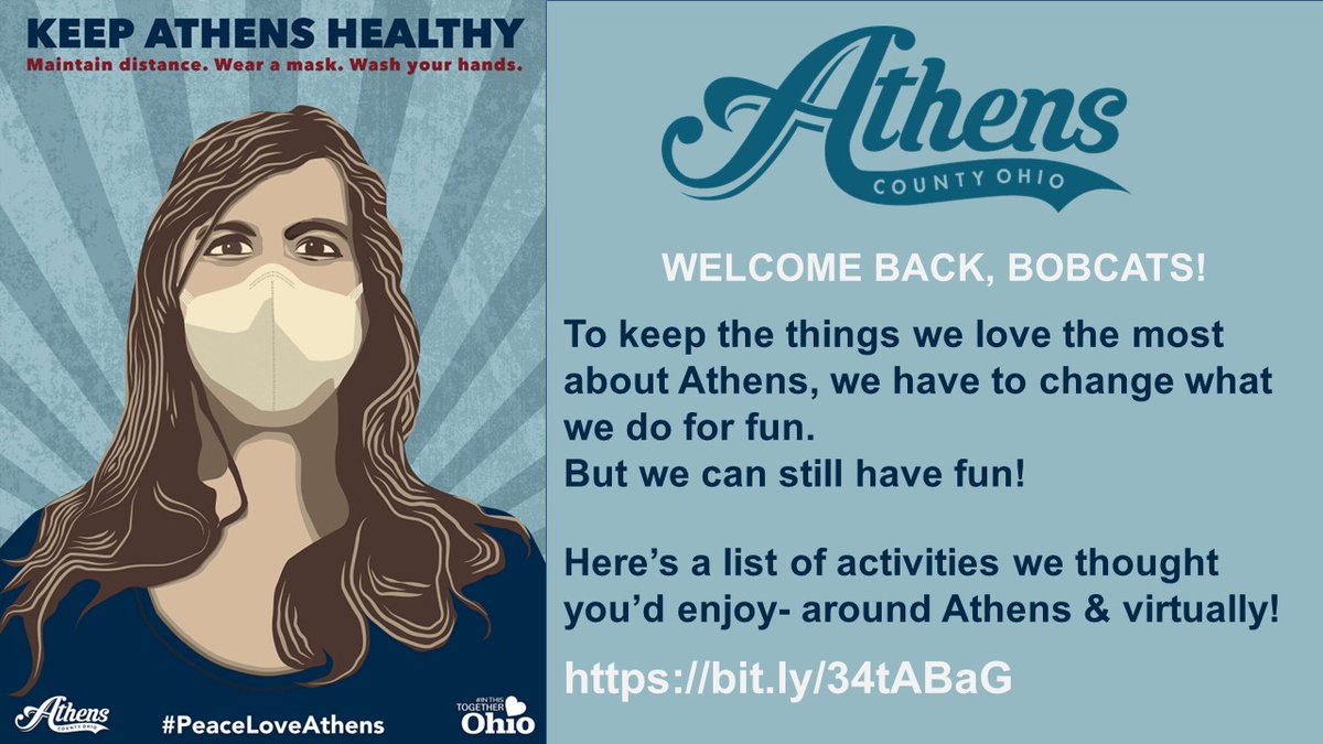 BobcatsDiscover's tweet photo. .@AthensOhio, @CityofAthensOH, local businesses, residents, @ACCHD_OH &amp; @ohiou have worked hard to reopen Athens

To protect what we love, we have to change what we do for fun. 
But we can still have fun!

Here's a list of activities we thought you'd enjoy
https://t.co/88KBFRO9Hf https://t.co/Cqm4CWao4F