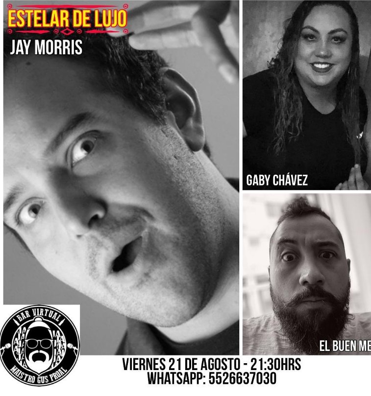 cortesiasparaf1's tweet photo. Hoy tenemos show online, con nuestro @elmaistrogus y súper invitados @GabyChaTv1 , #soyelbuenmeme , #JayMorris no se lo pierdan aún están a tiempo !! #MeconiosDeHuesoColorado Apoyeen !!😍😍 #BarVirtual https://t.co/PUHee9Gl26