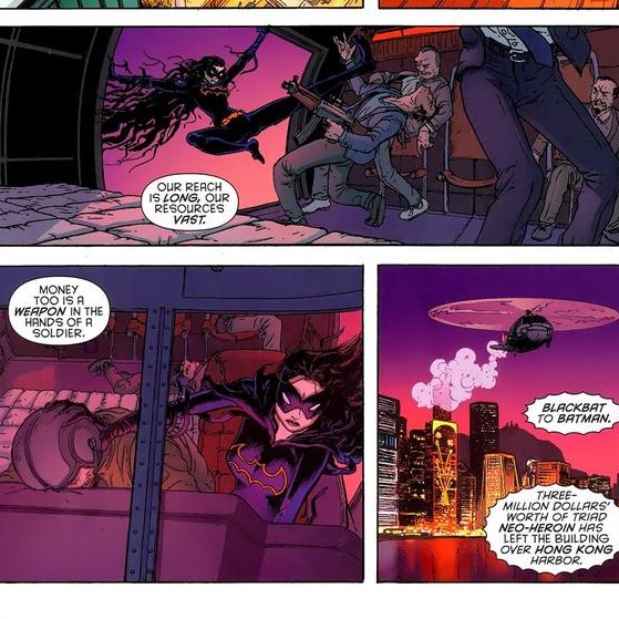 For the Black Bat, it was because she became the Batman of Hong Kong in Batman Inc. An "upgrade" in forging her own identity ironically much like---