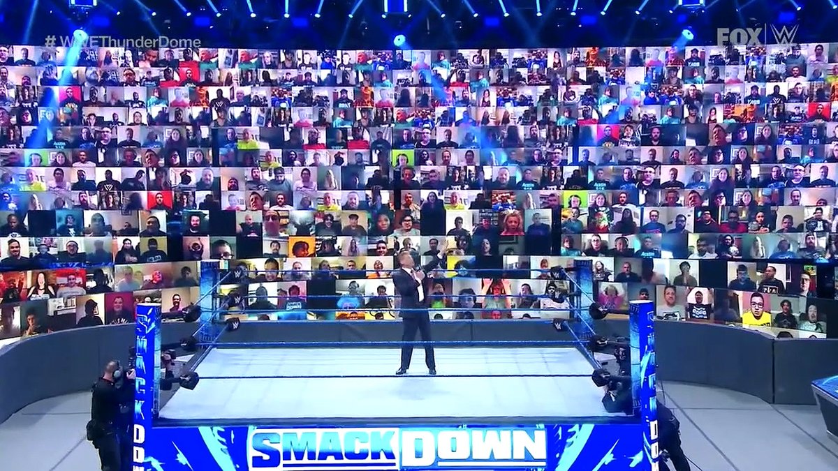 Drakkel's tweet photo. This shot looks like Vince McMahon is hosting a memorial service for everyone who got COVID at his tv tapings https://t.co/sR37BGKdiW