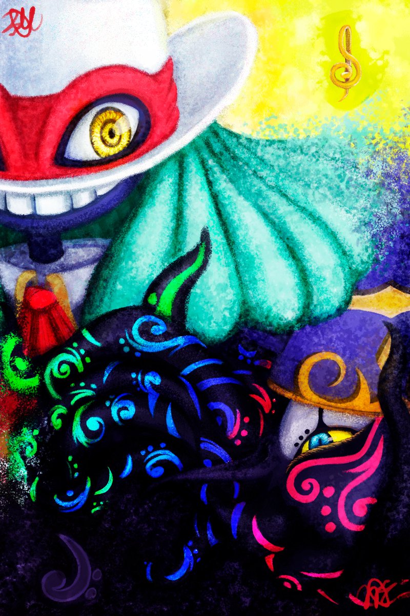 KuroiTheBunny's tweet photo. OuO FINALLY FINISHED!!! What do you think guys? 
The main concept was the base of the game: the emotional balance between negative and positive emotions =w= 

#BalanWonderworld #SquareEnix #Balan #Lance #ArtistOnTwitter #Card #digitalpainting #Photoshop #ilustraçãodigital #draw https://t.co/H98w99bGk8