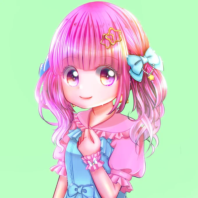 #デジタル #イラスト #ファッション #コーデ #ロリィタ   サックス×ピンクコーデ。