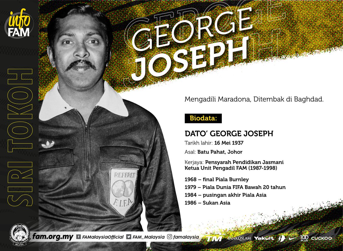 FAM_Malaysia's tweet photo. Berkongsi Padang Dengan Maradona

Dua perkara terpahat dalam minda Dato’ George Joseph – momen beliau mengadili perlawanan yang dibintangi Diego Maradona dan insiden ditembak!

Baca penuh di https://t.co/QlhJI30a0J

#FAM #HarimauMalaya #infoFAM #SiriTokoh #LegendaSepanjangZaman https://t.co/7IV8JRg9mV