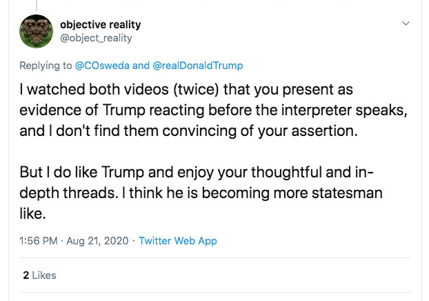 THREAD For  @object_reality Here's how you GOAD fakers into dropping the mask.I do it all the time.Just like  @realDonaldTrump does.His first comment: