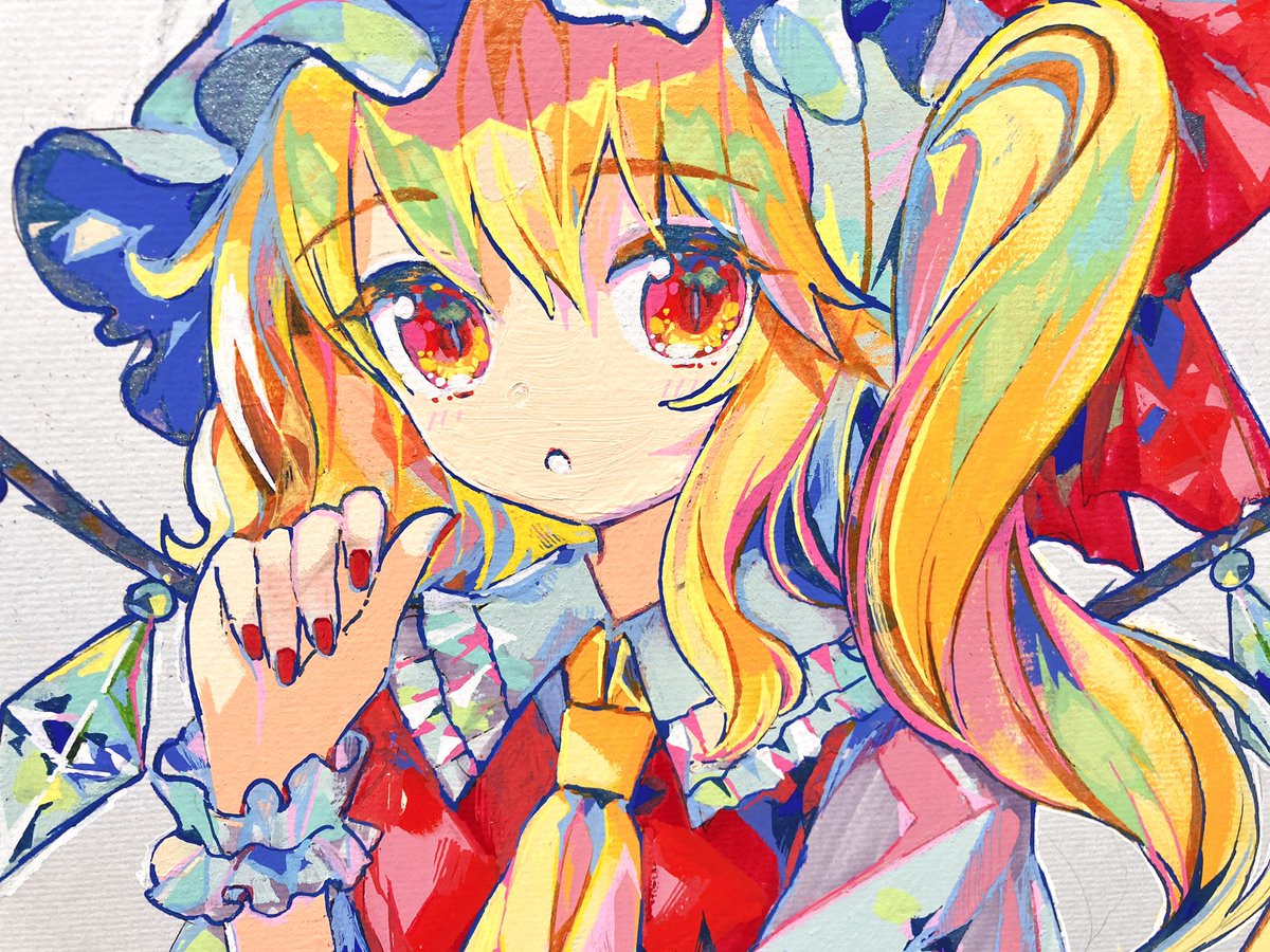 flandre scarlet 1girl solo hat blonde hair wings mob cap ascot  illustration images