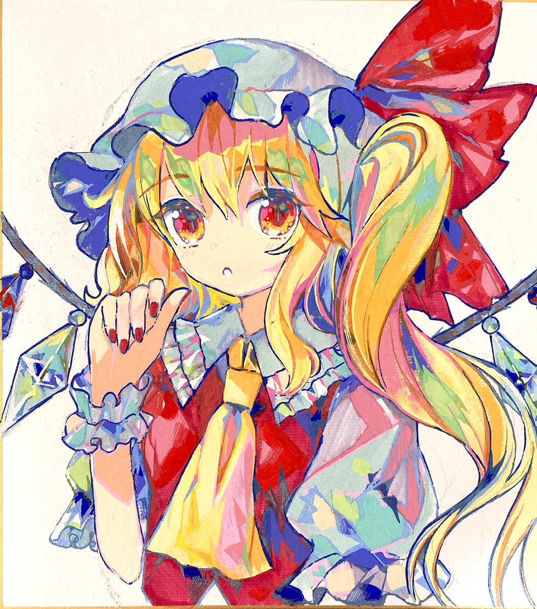 flandre scarlet 1girl solo hat blonde hair wings mob cap ascot  illustration images