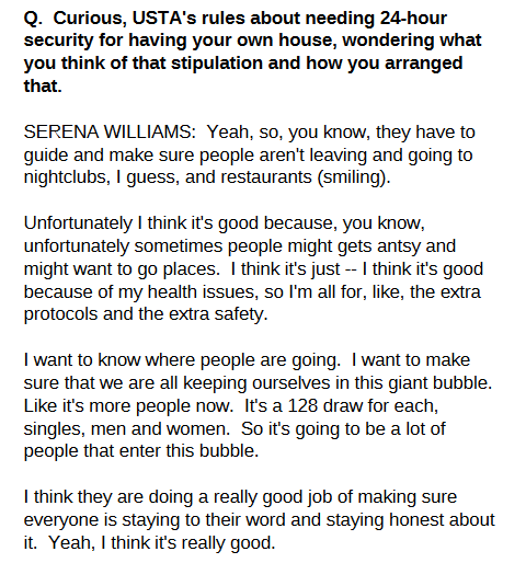 José Morgado on X: Serena all good with being controlled 24/7 at her  'bubble house' in NYC. Health is her priority.  / X