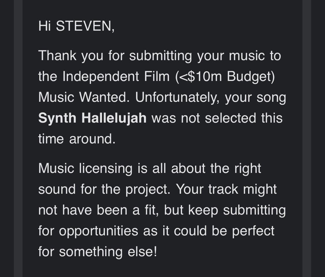 Eventually someone might want my music in their movie or allow me to write some.