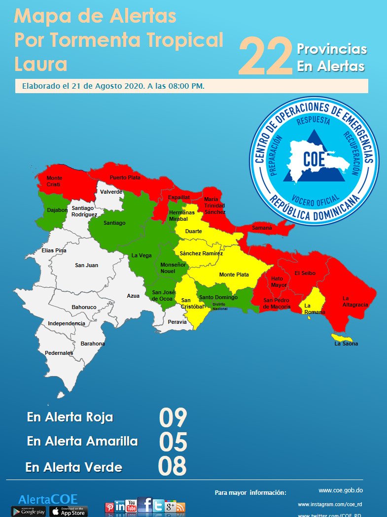cristianperalca's tweet photo. Son 22 las provincias bajo alerta... Toda la costa atlántica bajo alerta roja más Hato Mayor y El Seibo, así como La Altagracia.

@NoticiasRNN https://t.co/UM4FIjbxFM