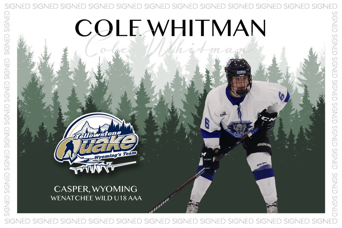 QuakeHockey's tweet photo. Welcome to the team Cole Whitman! He played for the Wenatchee Wild. We can’t wait to have you in Cody, Cole! Quake fans lets welcome Cole to the team! #thequakeway #juniors #jrhockey #yellowstone #quake #hockey #cody #wyoming #307area #signing https://t.co/2inZ8KXRmc