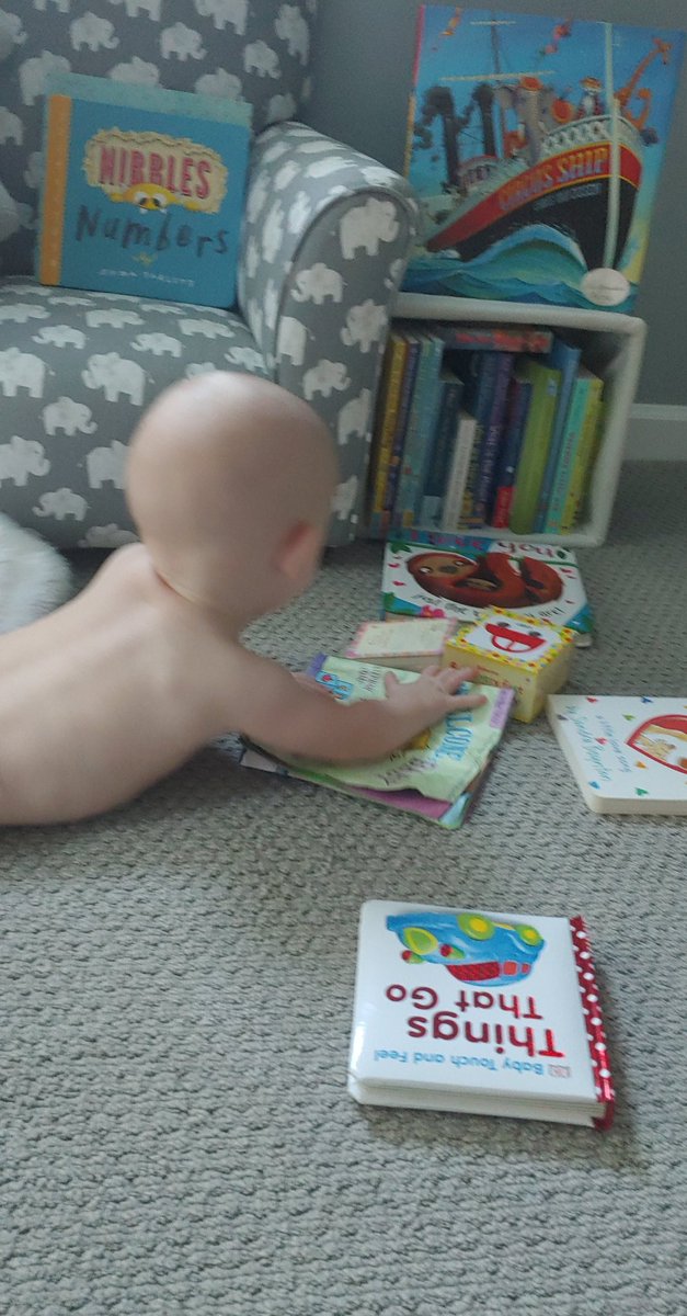 KatieBittner1's tweet photo. If you leave this kid in his room for 10 seconds he will find his way to the reading chair. I am not sure why I spend money on toys when all he cared about are his books.  #formerteacherskid #booklover #pleaseexcusethemess https://t.co/hXemKtVtsd