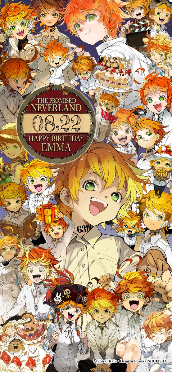 約束のネバーランド 公式 Happy Birthday 本日8月22日はエマの誕生日 たくさんのお祝いありがとうございます いつも前向きに家族が笑って暮らせる未来のために奮闘するエマ そんなエマの魅力を詰め込んだ特製画像を 誕生日記念にプレゼント