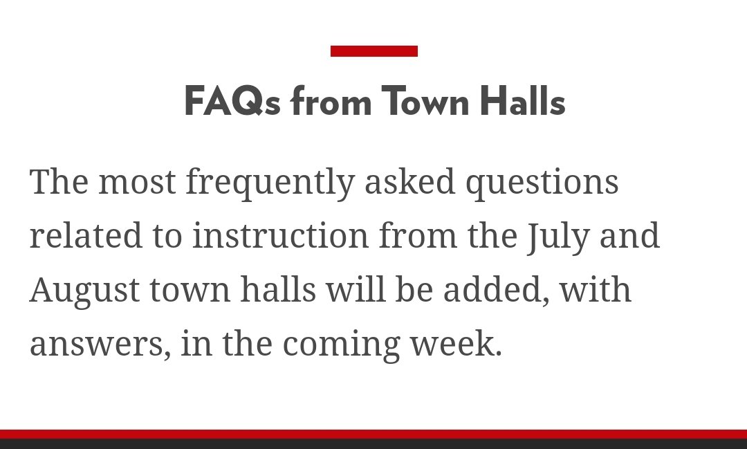 It looks like  @UWMadison has stopped trying to answer questions... They are still promising to provide the questions that were asked back on July 29, with answers, "in the coming week." https://instructionalcontinuity.wisc.edu/town-halls/ 