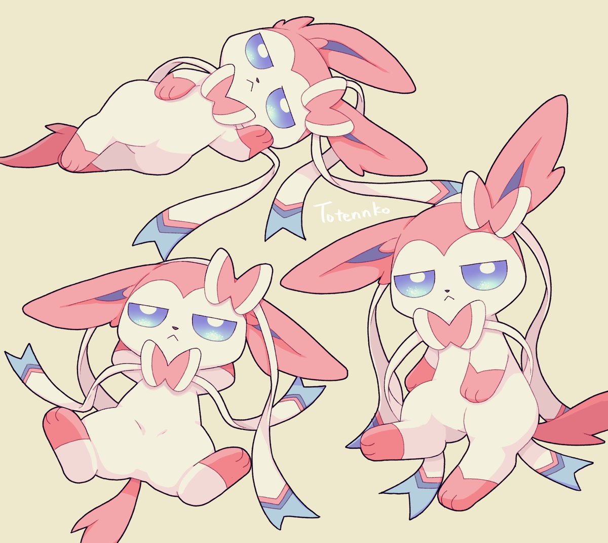 sylveon no humans pokemon (creature) :< blue eyes closed mouth frown looking at viewer  illustration images