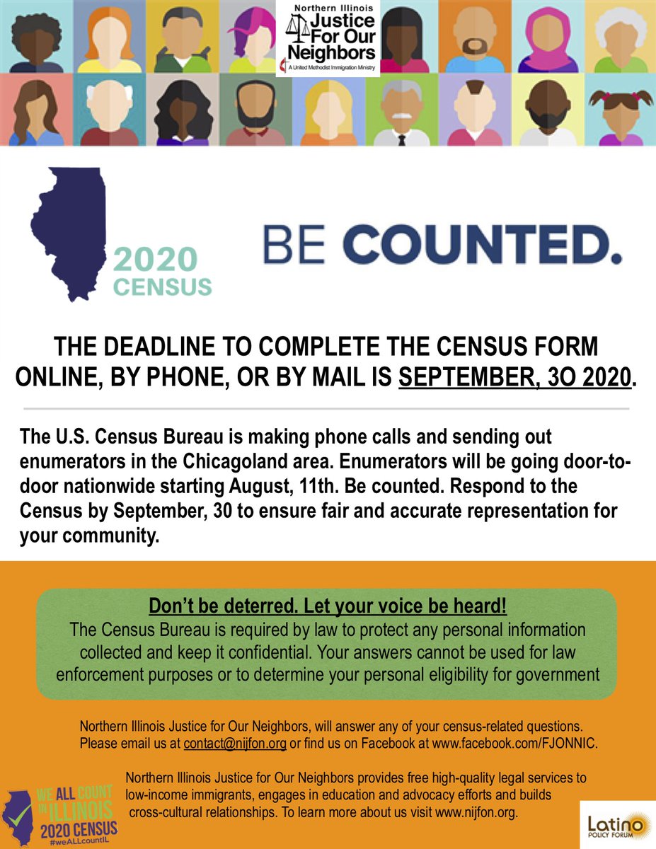 nijfon's tweet image. THE DEADLINE TO COMPLETE THE #2020CENSUS FORM ONLINE, BY PHONE, OR BY MAIL IS SEPTEMBER, 3O 2020!
Be counted! #ILCountMeIn #WeALLCountIL