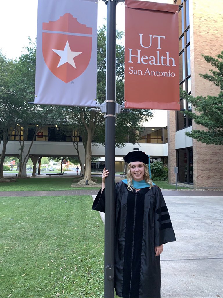 GriebelJamee's tweet photo. After waiting several months hoping for an in person graduation, Mackinzee graduated tonight (via Zoom) with a Doctorate of Physical Therapy from UT Health-San Antonio &amp; officially passed the Texas Licensing Board exam.  Extremely proud of her.  💜 https://t.co/V4bnCOHNiG