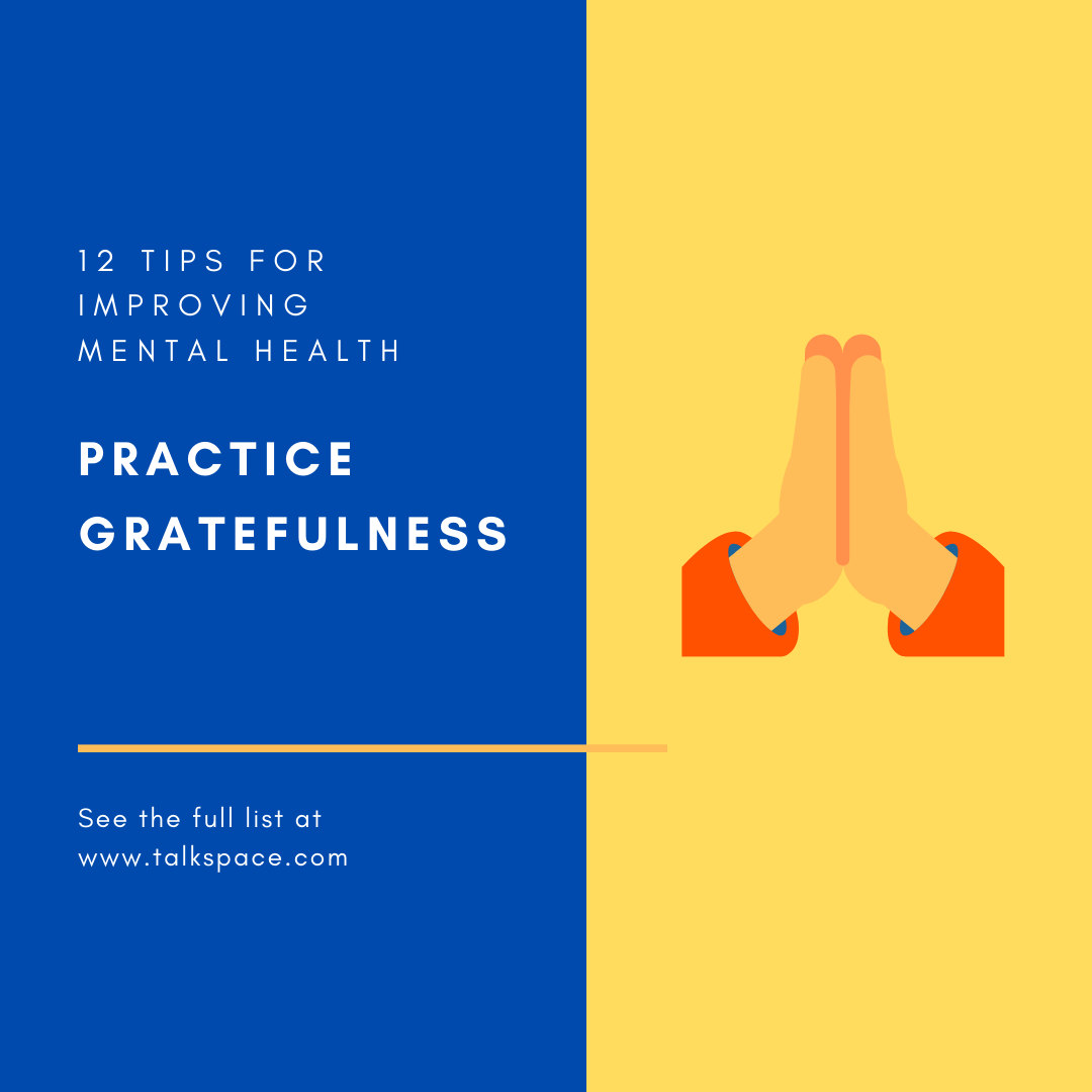 FirstStep4HELP's tweet photo. 12 Tips for Improving #MentalHealth: #5 Practice Gratefulness.  Thankfulness encourages an awareness of the blessings in your life you may have overlooked. Make a list of the things, people, situations, and little or big joys in your life that you are thankful for. https://t.co/4aTszGuJHP
