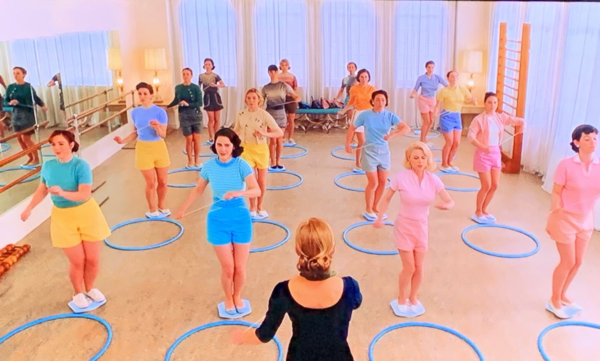 thriveeachday's tweet image. What do you ladies think? Should we bring 1960’s workouts back? 👯‍♀️ #mrsmaisel #workout #hoolahoop #outfitgoals