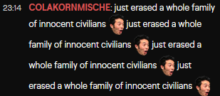 THE CHAT IS CONSTANTLY BEING SPAMMED WITH WAR CRIMES, AND THE SOLDIER DUDE JUST FUCKING IGNORES THEMHE'S SILENT FOR LIKE 15 SECONDS TO WAIT FOR A NON-SPAM COMMENT OMEGALUL