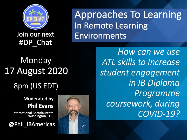 dp_chat's tweet photo. Only 3 days until #DP_Chat goes LIVE, starting at 8PM (US EDT) Monday 17 Aug!
@IB_DP educators and coordinators sharing great ideas and resources to engage students in #ApproachesToLearning skill development!
Guest moderator @Phil_IBAmericas
#ATLSkills #Lifelonglearning https://t.co/lzpFSW7Ldv