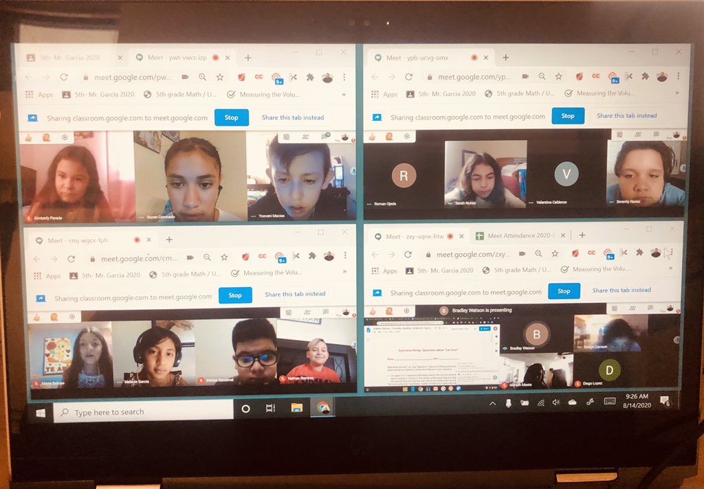 DesertViewElem1's tweet photo. Mr. Garcia’s 5th graders in breakout rooms. Using breakout rooms for Meaningful discussion, small groups and collaboration. #learningfromadistance https://t.co/AuC3GkmwIU
