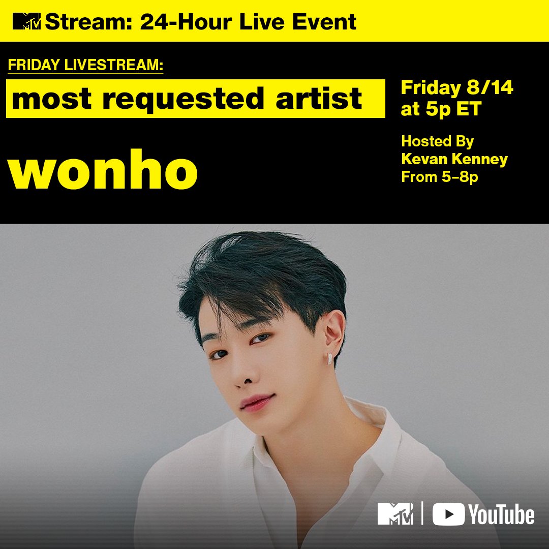 KevanKenney's tweet photo. .@official__wonho now holds the title of Most Requested Artist on the @MTV #FridayLivestream. https://t.co/ikdYuXdulG