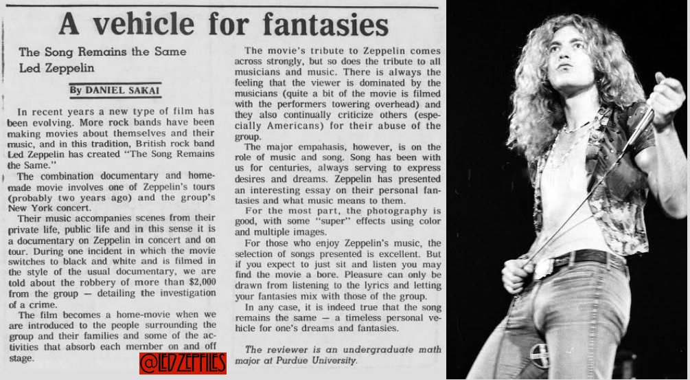 LedZepFiles's tweet photo. The Song Remains The Same movie review, Journal &amp; Courier (Indiana), Feb. 1 1977. #LedZeppelin https://t.co/tq1pCq78kf