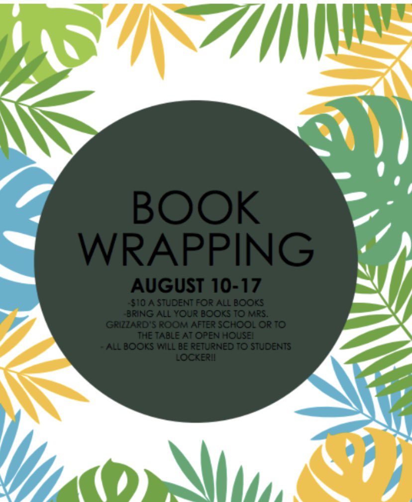 mcsstuco21's tweet photo. Come get your books wrapped by student council!! $10 a student &amp; they will be put back in your locker the next day!!! https://t.co/U7qzwyGShv