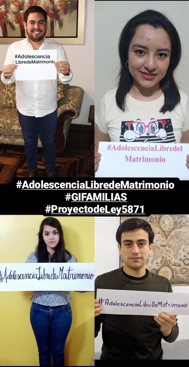 GIFAMILIAS's tweet photo. NOS UNIMOS A UNA #AdolescenciaLibredeMatrimonio 
📌Desde #GIFAMILIAS, te invitamos a ser parte de nuestra campaña #AdolescenciaLibreDeMatrimonio
#ProyectodeLey5871 
👧🏽🧒🏽👱🏼‍♀️🧑🏻 https://t.co/w6WPT9GMU3