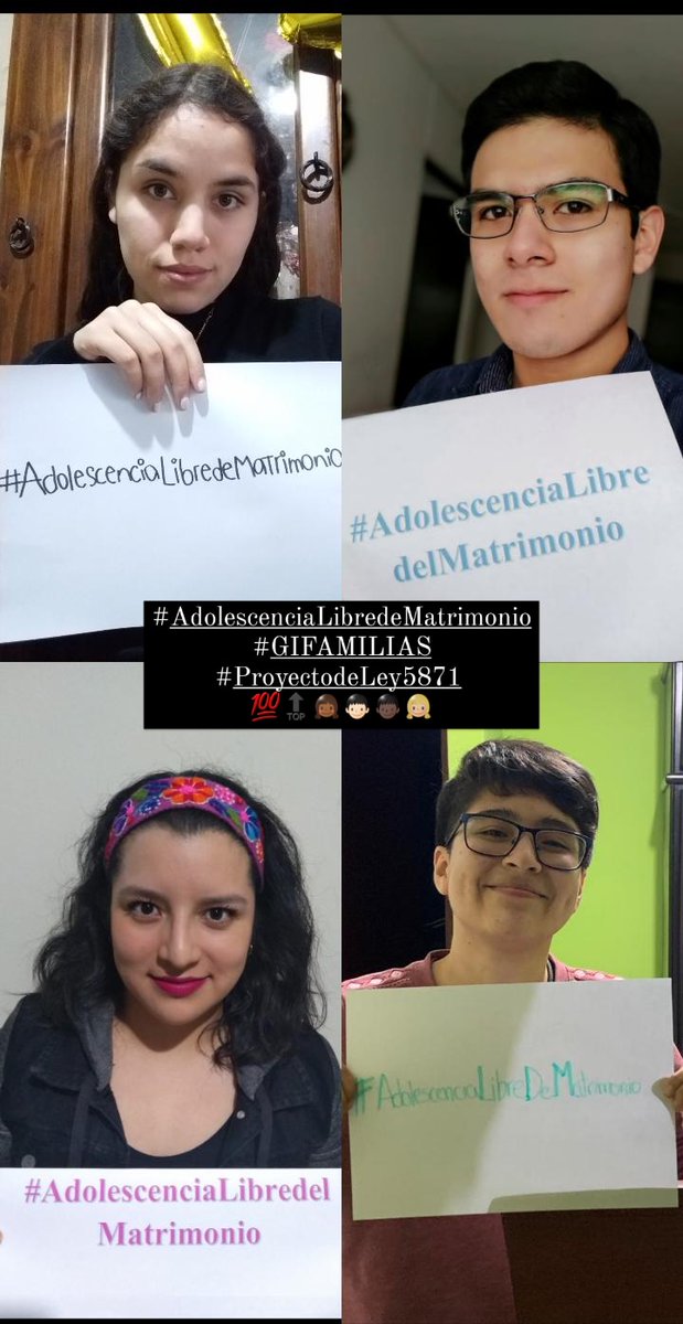 GIFAMILIAS's tweet photo. NOS UNIMOS A UNA #AdolescenciaLibredeMatrimonio 
📌Desde #GIFAMILIAS, te invitamos a ser parte de nuestra campaña #AdolescenciaLibreDeMatrimonio
#ProyectodeLey5871 
👧🏽🧒🏽👱🏼‍♀️🧑🏻 https://t.co/w6WPT9GMU3