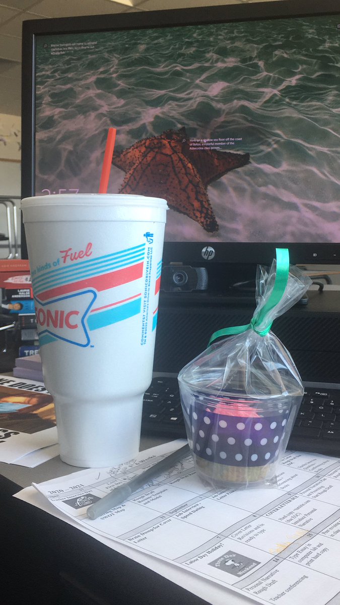 KLopezLit's tweet photo. Our department head spoiled us with a Sonic drink and a cupcake! #CSHScougars #ALLINPT2 https://t.co/Yr4tWagDP0