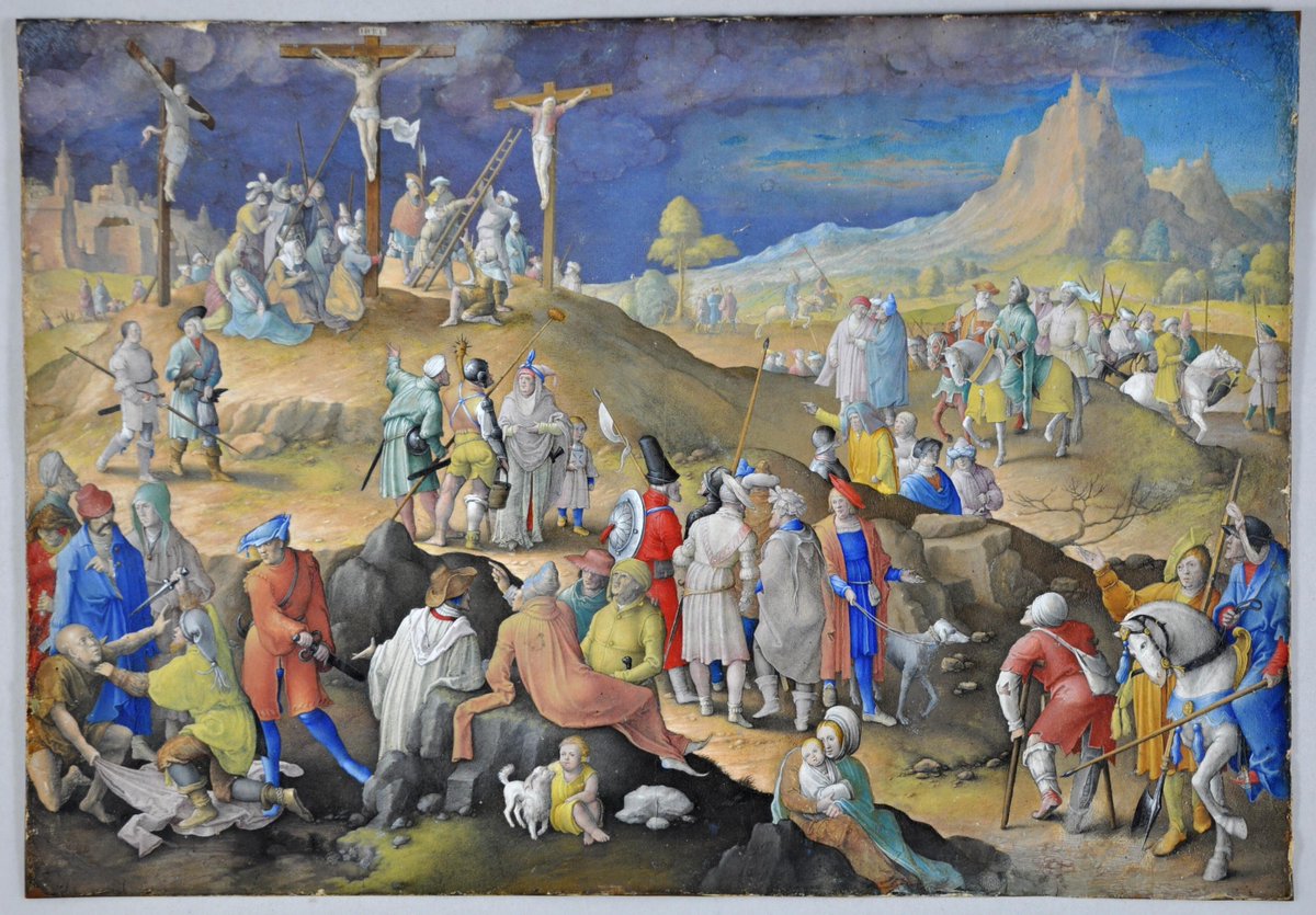 Una rareza, no se puede calificar de otra manera: el mítico grabado 'Gólgota' (1517) de #LucasvanLeyden, en un ejemplar coloreado y con toques de oro. Adquirido en 2017 por el Museum Boijmans Van Beuningen de Róterdam.