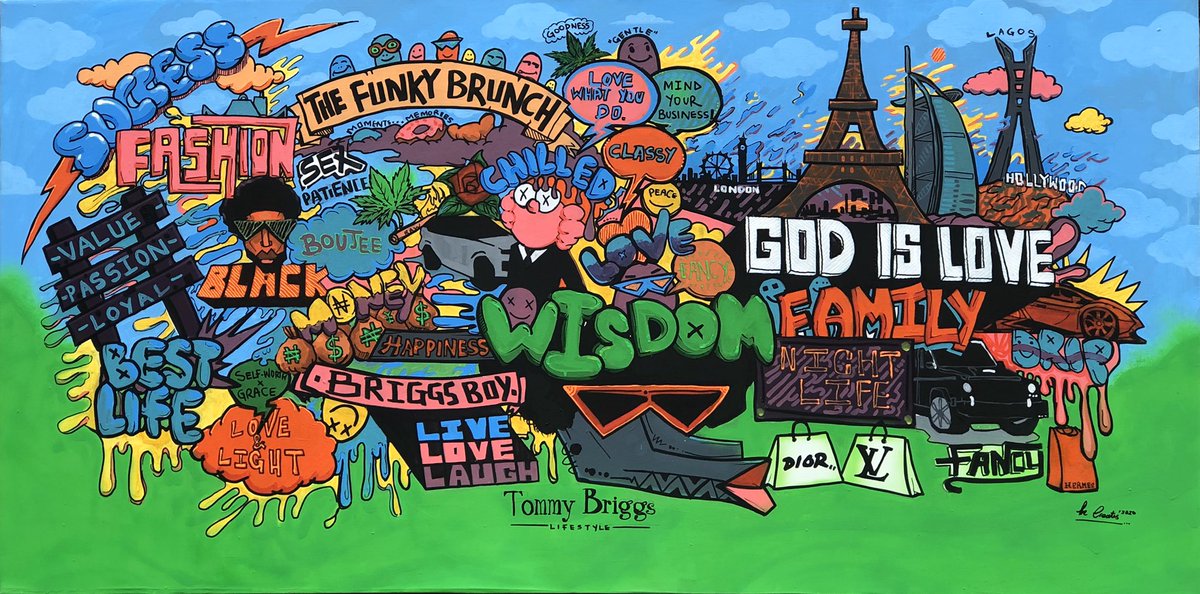 the_creatus's tweet image. Hey guys! This is a painting on canvas I just created! It’s 6ft x 3ft large! Biggest I’ve ever worked on! Kindly help your boy Retweet 🤲🏿🥺 need to get more commissions like this.  #painting #popart